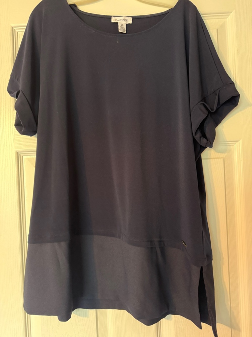 Calvin Klein Navy Short Sleeve Tunic with Layered Hem